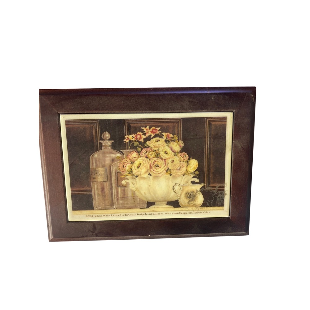 Tri-Coastal Design Kathryn White 2004 Wood Jewelry Box Floral Apothecary Art